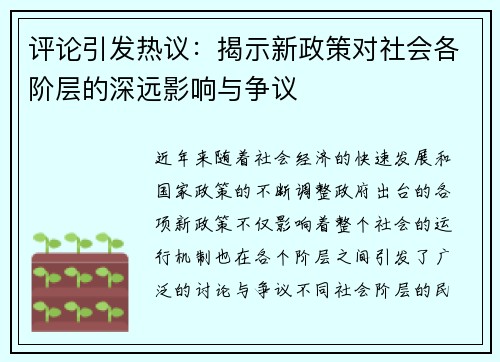 评论引发热议：揭示新政策对社会各阶层的深远影响与争议